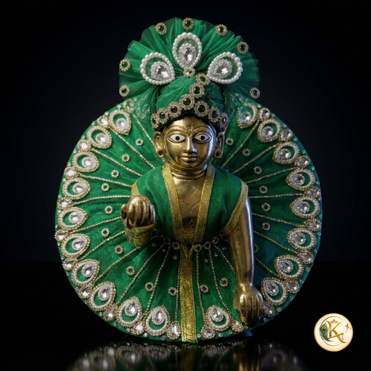 Premium Green Designer Laddu Gopal Poshak with Stone & Pearl Work | Handmade Kanha Ji Dress | Janmashtami Special - (Bansuri Free)