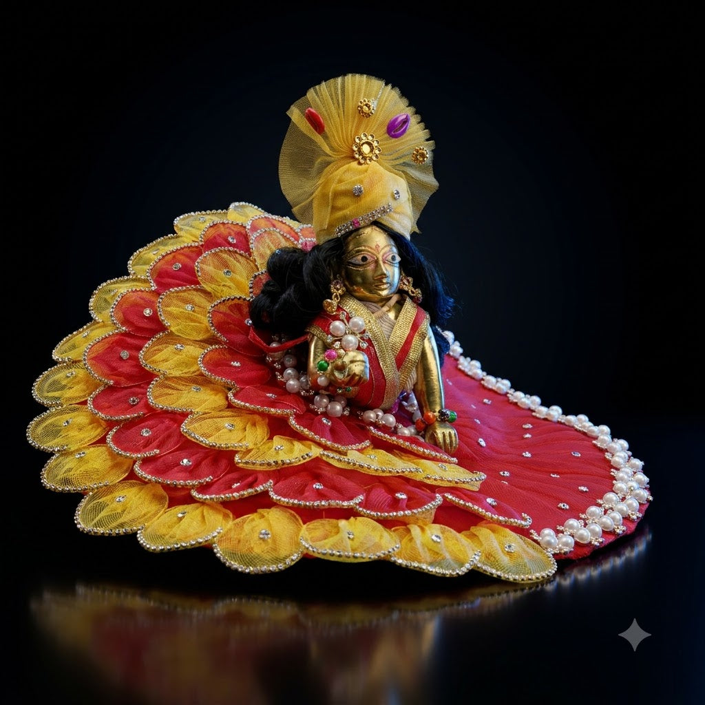 🌸 Premium Laddu Gopal Ji Shringar Set – Designer Dress, Mukut & Mala Combo | Handmade | Janmastami Special